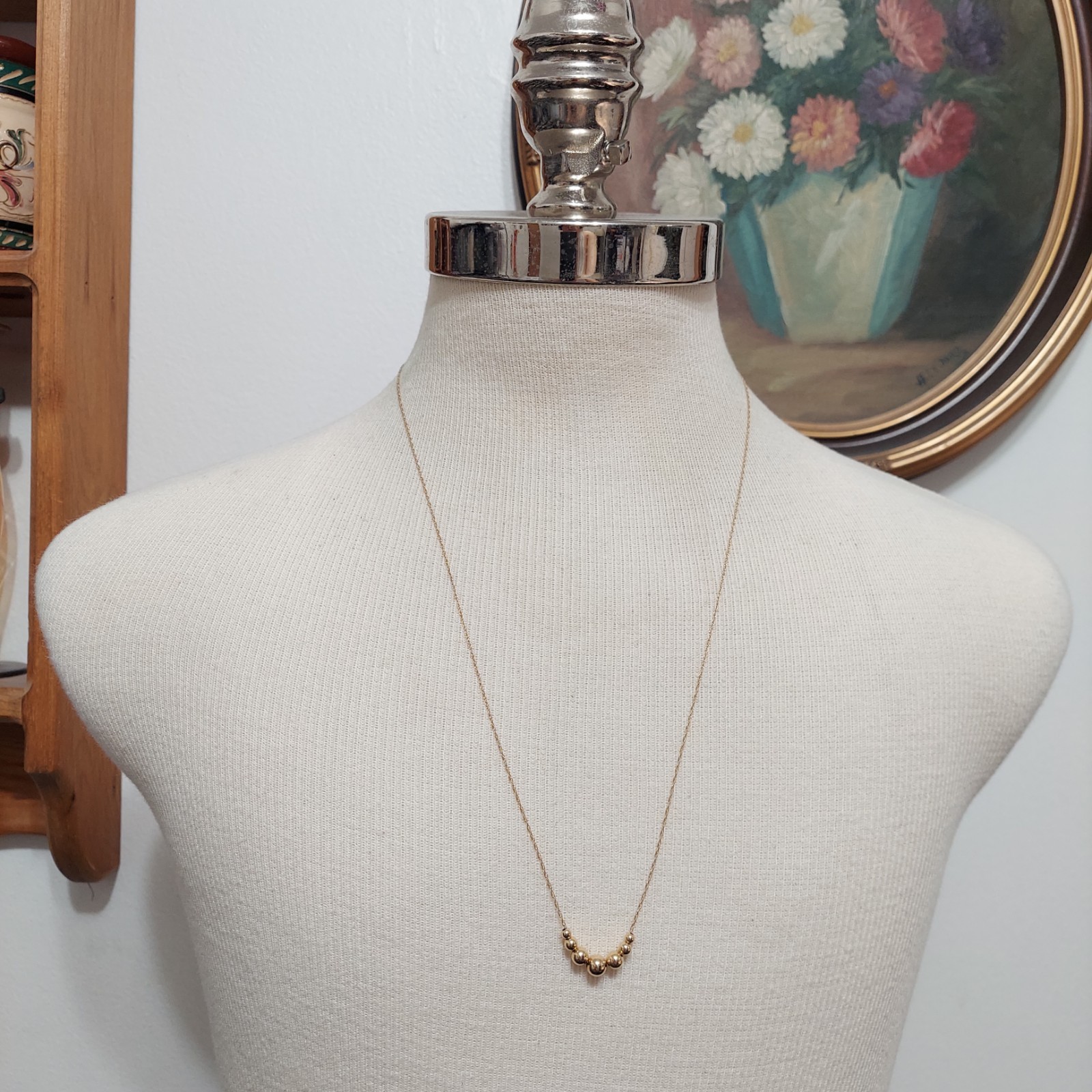 1.22g 14K Gold Beaded Station Necklace Minimalist Ball Chain Necklace 24.4 in