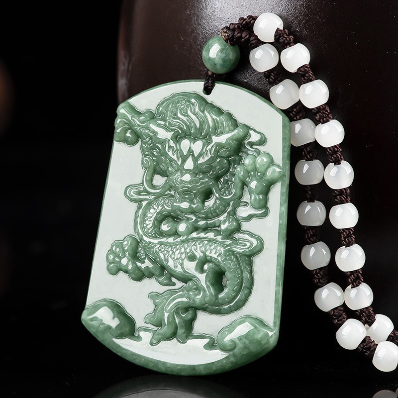 Natural A Green Jade Jadeite Imperial Dragon Pendant Beads Neckalce Certificate