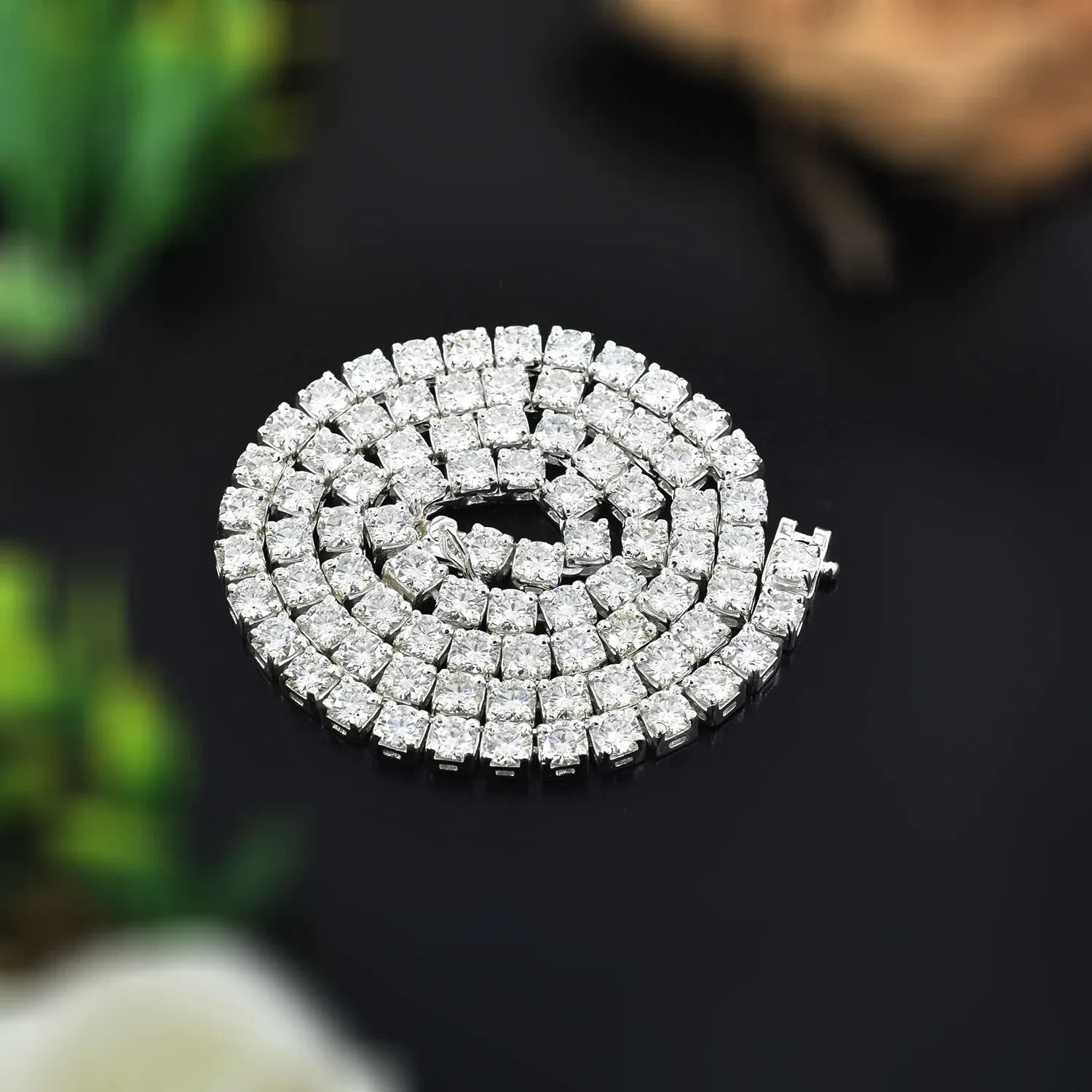 RARE 50Ct, 5mm White Diamond Tennis Necklace, Excellent Cut No Tariff ! 19 INCH