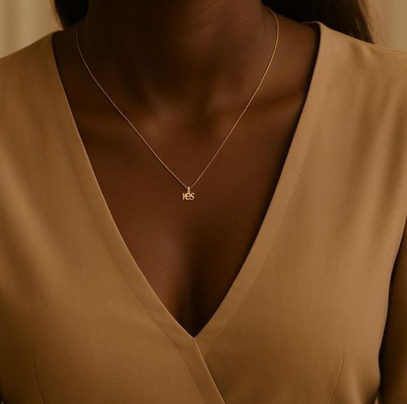 YES” Word Pendant Necklace – 18K Gold Plated Minimalist Girls Good Vibes Jewelry