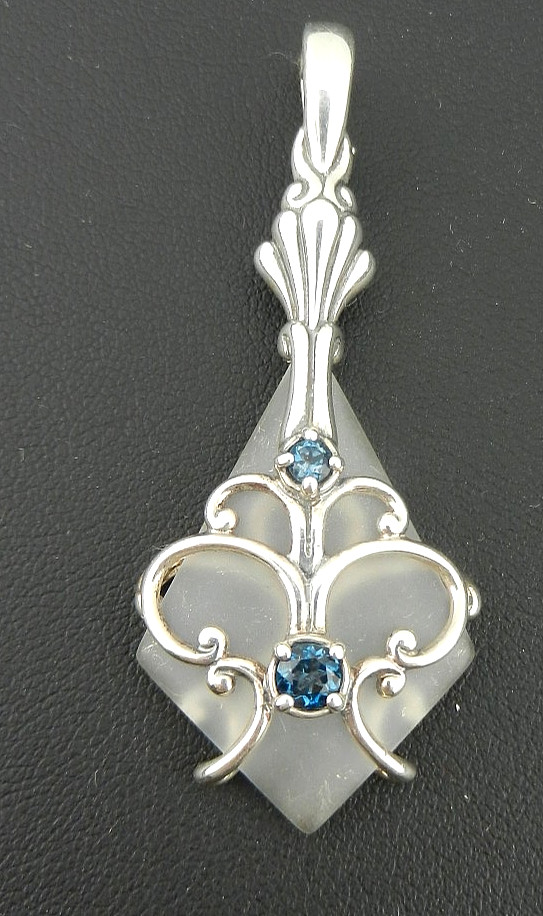 Carolyn Pollack Relois Sterling Blue Spinel Frost Crystal Enhancer Pendant 2.25″