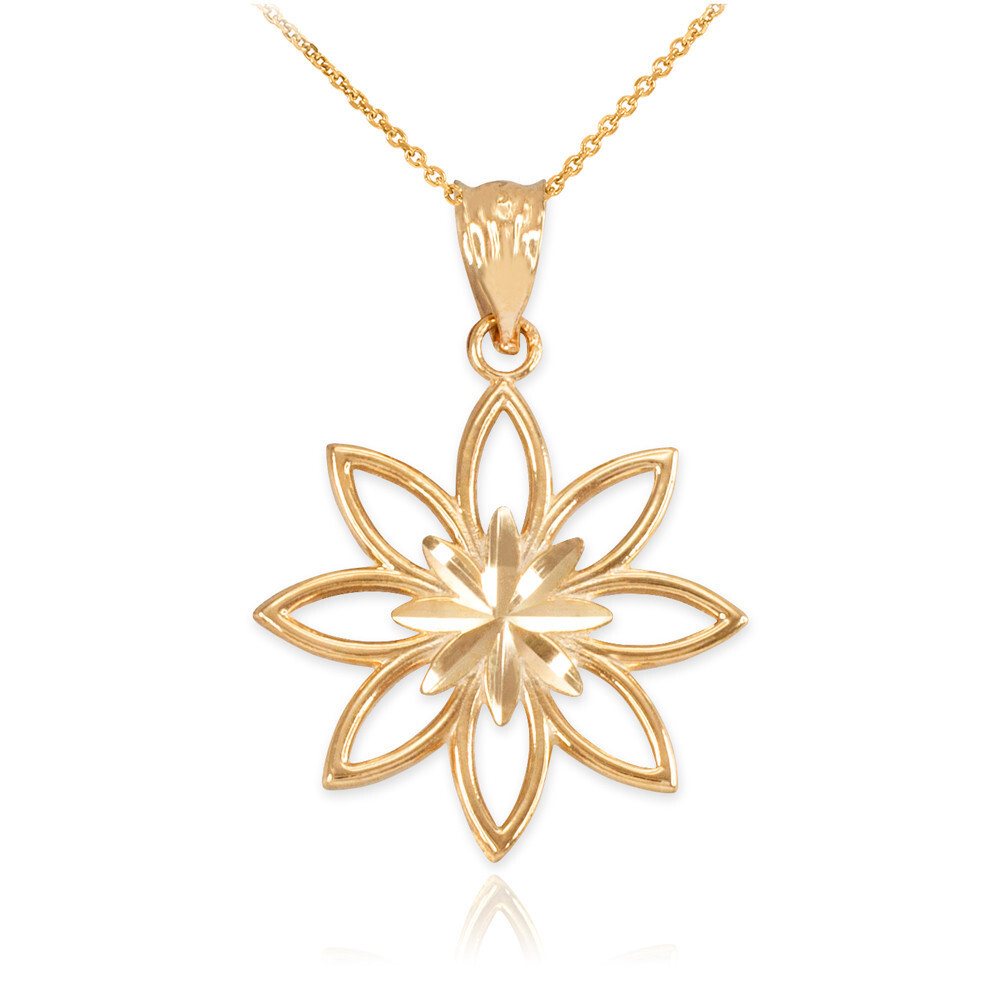 Gold Polished Daisy Pendant Necklace (Available in Yellow/Rose/White Gold)