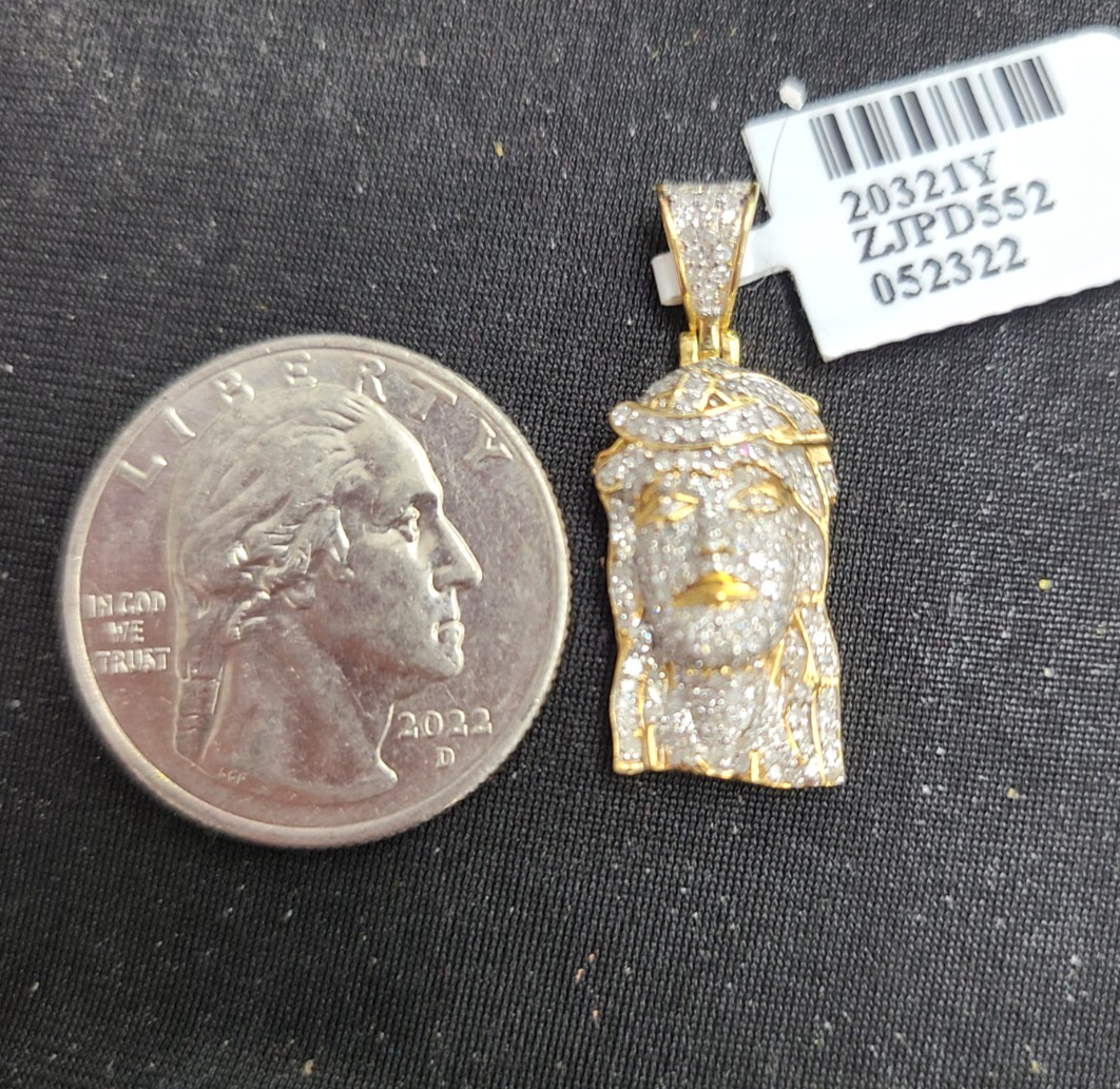 10K Yellow Gold Genuine Natural 0.85ctw Diamonds, Jesus face Pendant Charm 26mm