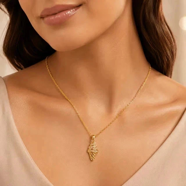 Moissanite 14K Yellow Gold Plated 1.40Ct Round Cut Cone Charm Pendant Women’s