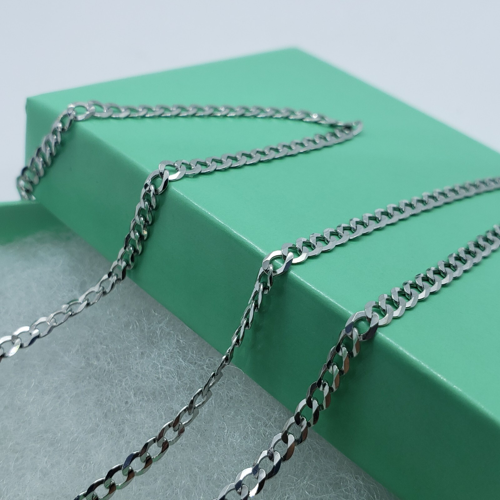 10K White Gold Solid Cuban Link Chain Curb Necklace Bracelet 3mm Size 7″~30″