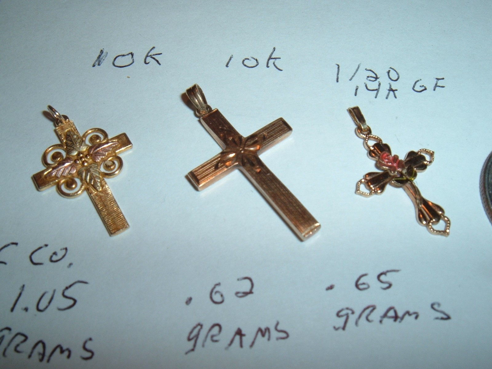 3 ITEMS TOTAL , Black Hills Gold Solid 10K Gold Cross & 14K GF Pendants AS SHOWN