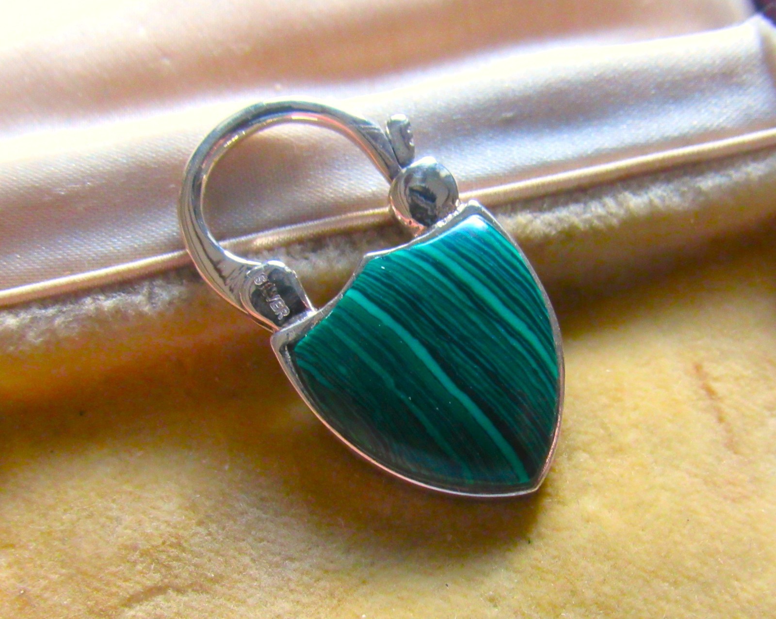 925 silver Scottish thistle & green Malachite shield padlock necklace pendant