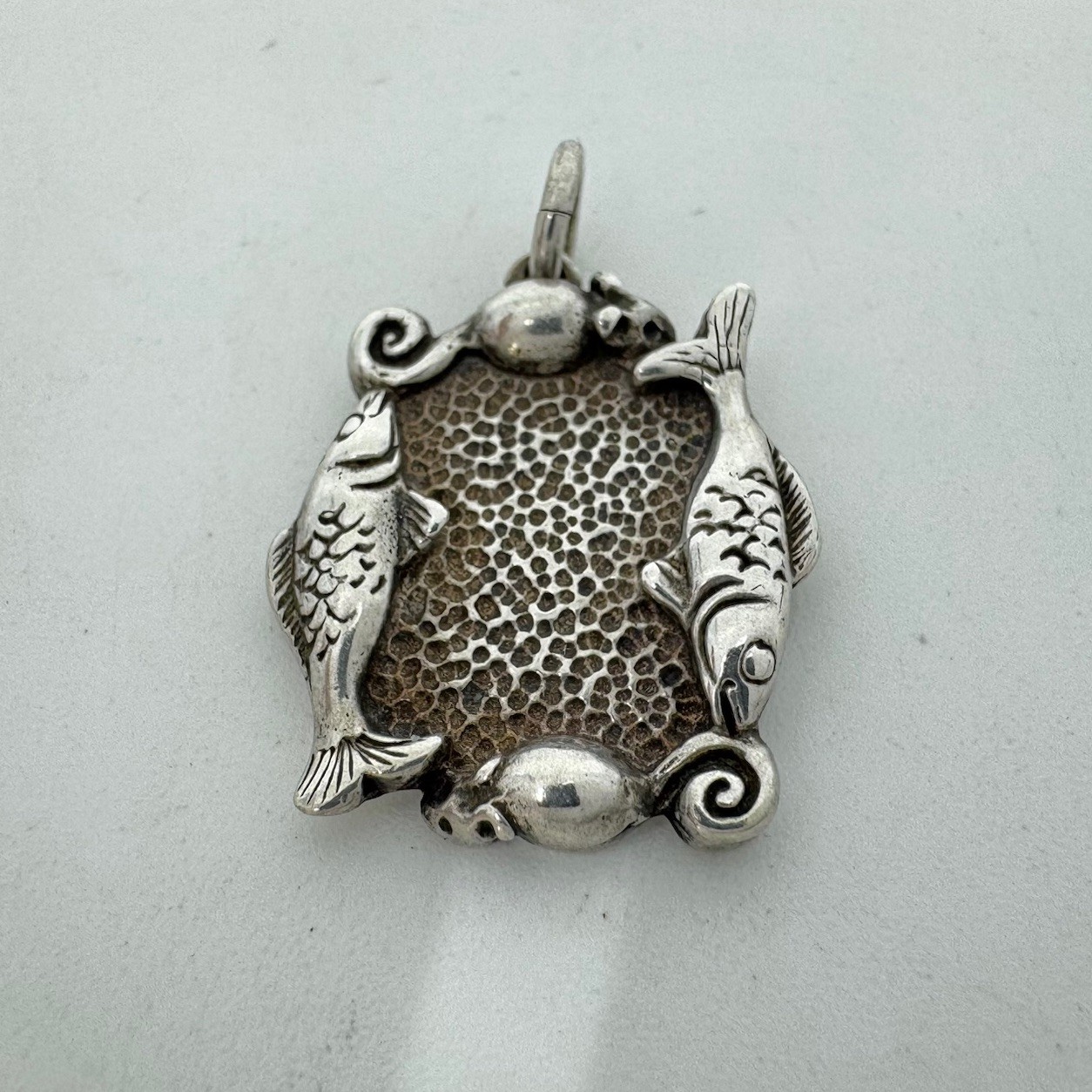 Fish Mouse Kitty Cat Pet Photo Frame Locket Picture Holder Pendant Sterling VTG