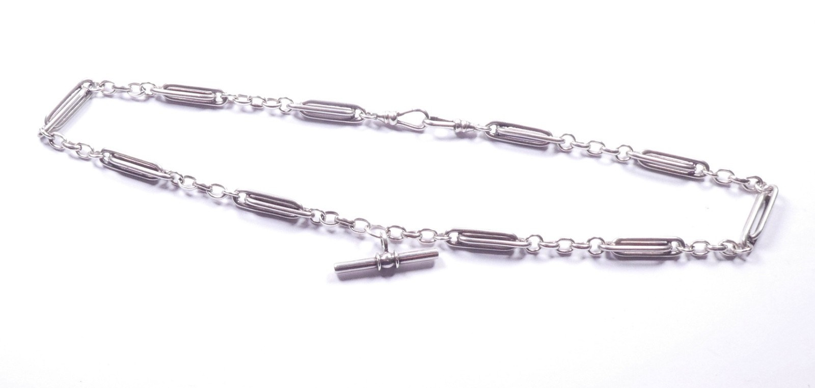 Trombone Link Albert Necklace Chain With T Bar 925 Sterling Silver Double Catch