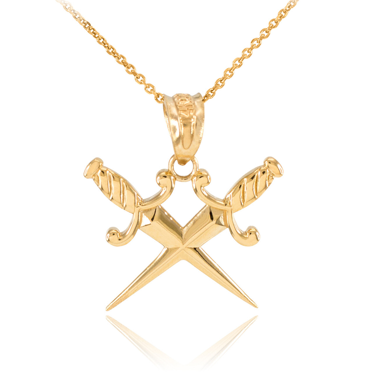 Gold Crossed Daggers Pendant Necklace (Available in Yellow/Rose/White Gold)