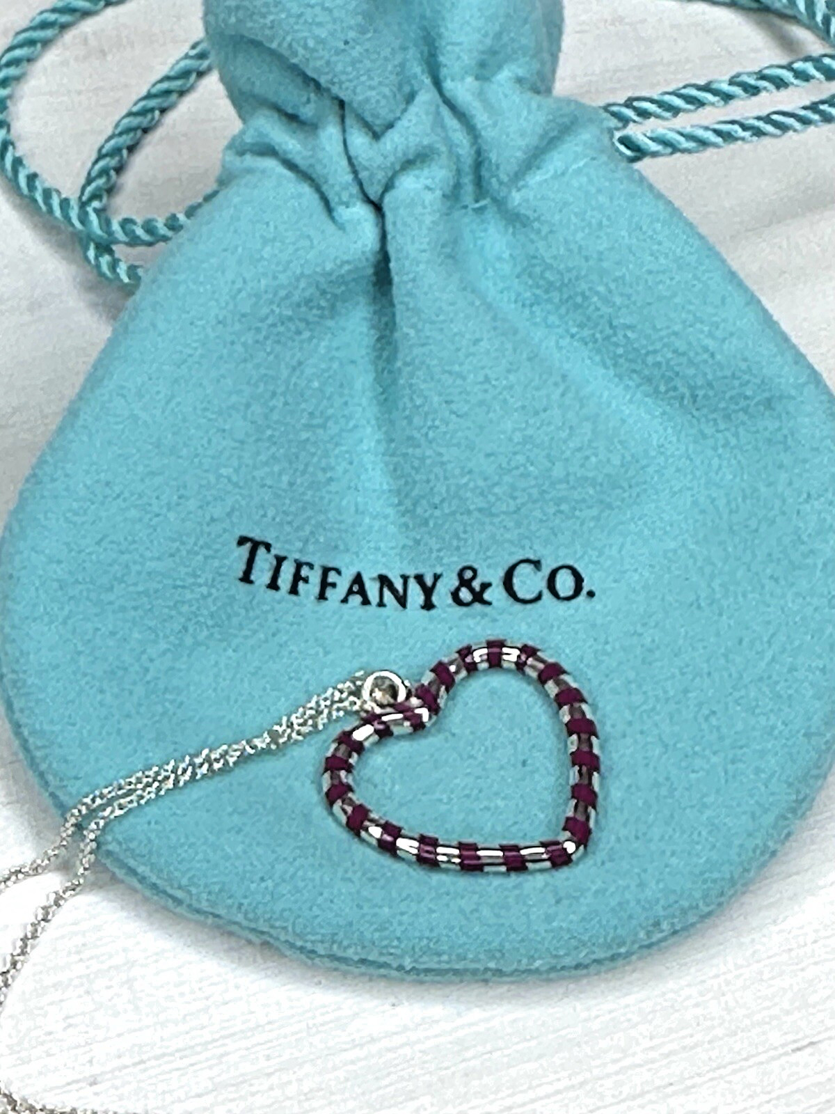 Tiffany & Co Paloma Picasso Enamel Stripe/925 Sterling Silver Heart 18 “Necklace
