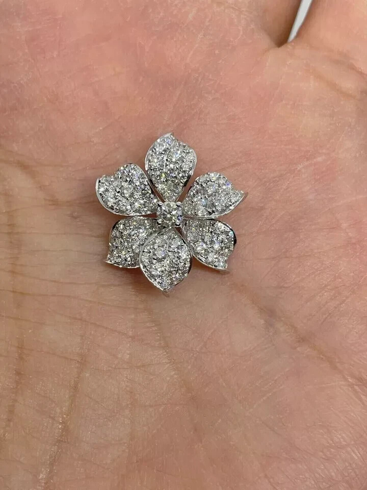 2.00Ct Lab Created Diamond Round Flower Pendant 14K White Gold Plated Free Chain