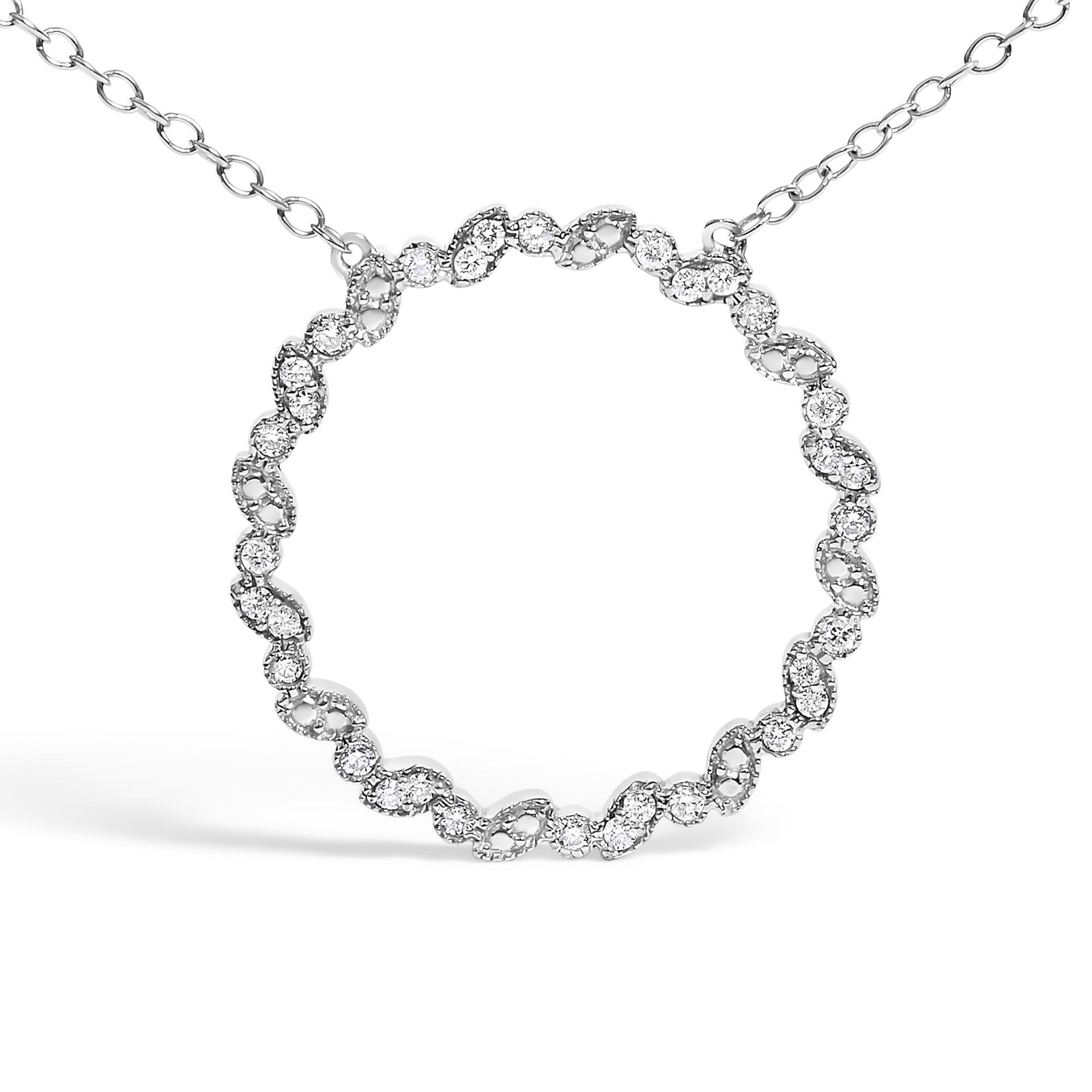 .925 Silver 1/7 Cttw Lab Created Diamond Beaded Love Circle Pendant Necklace