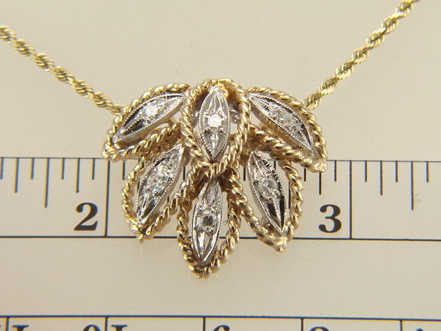 14K Yellow & White Gold Natural Diamond Necklace Slide 4.5 grams