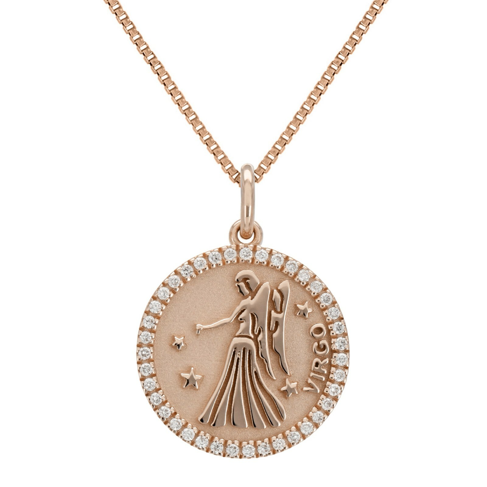 14k Yellow White or Rose Gold Diamond Zodiac Sign Pendant Necklace 18″