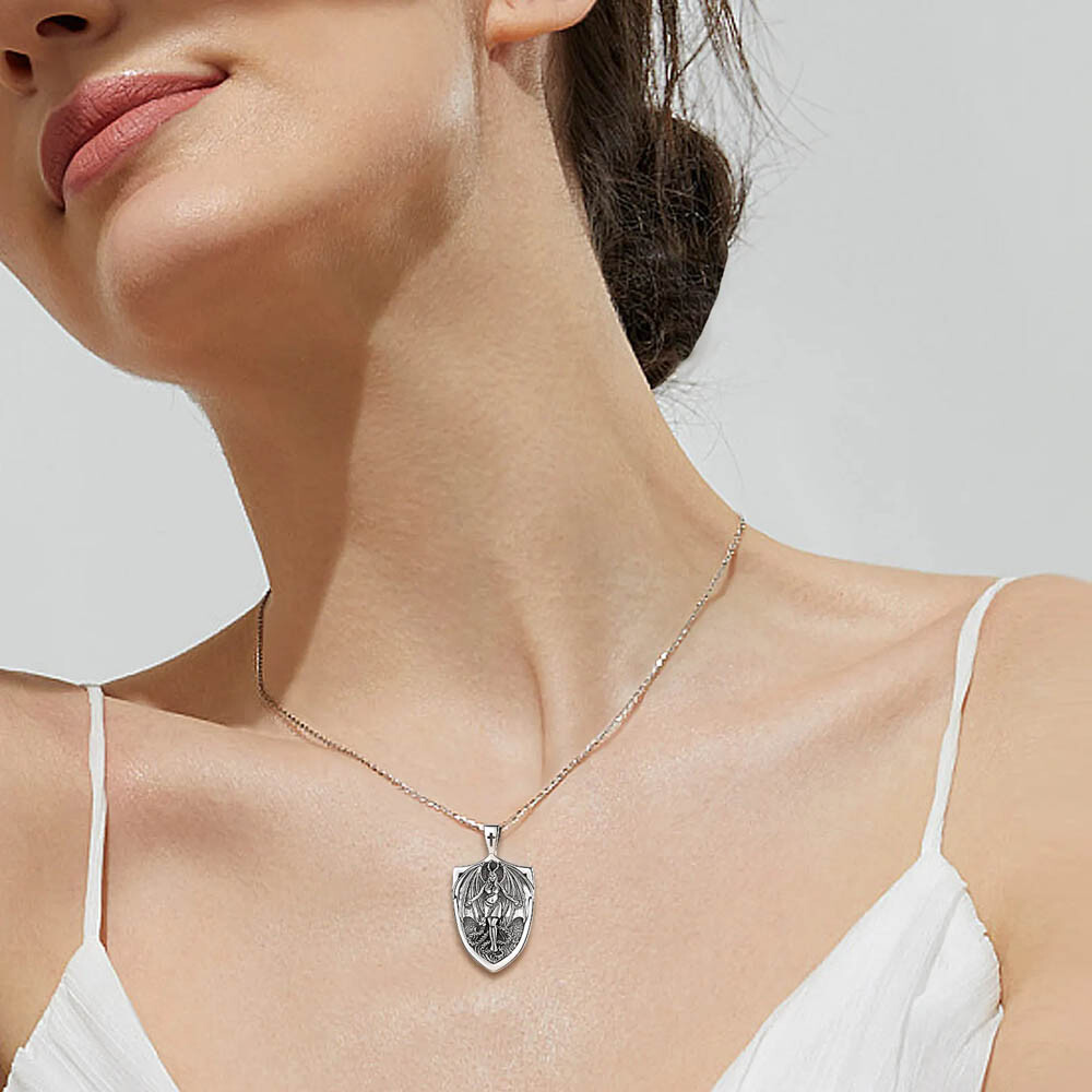 MLD 925 Sterling Silver Lilith Shield Pendant Necklace – Gothic Jewelry