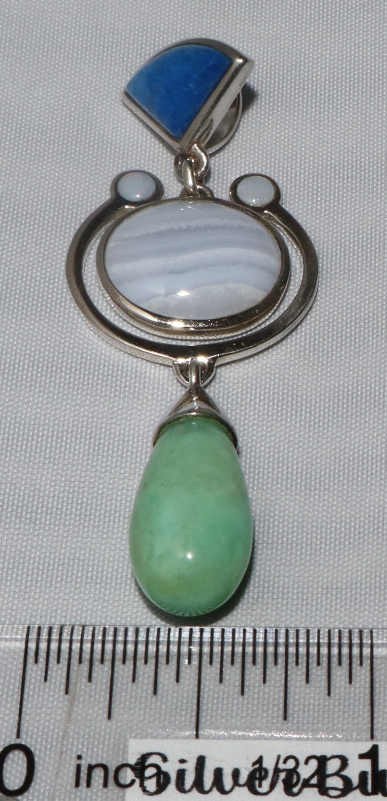 Whitney Kelly WK 925 Silver Lapis, Opal, Lace Agate & Chrysoprase Dangle Pendant