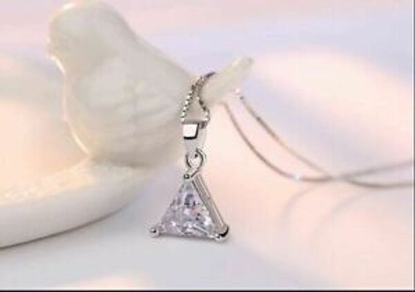 3CT Trillion Solitaire Cut VVS1 Diamond Lab Created Pendant 14K White Gold Over