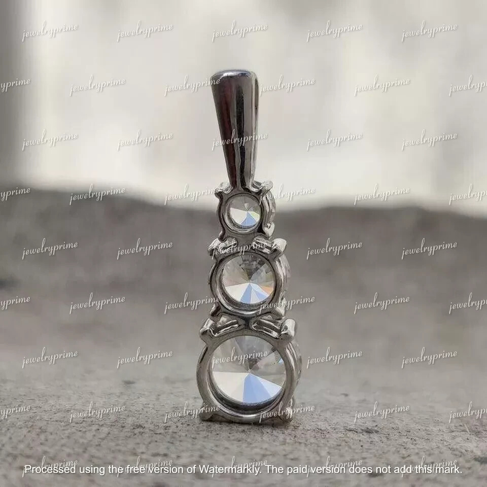 2.00Ct Lab Created White Diamond 3 Stone Pendant Women’s 14K White Gold Plated