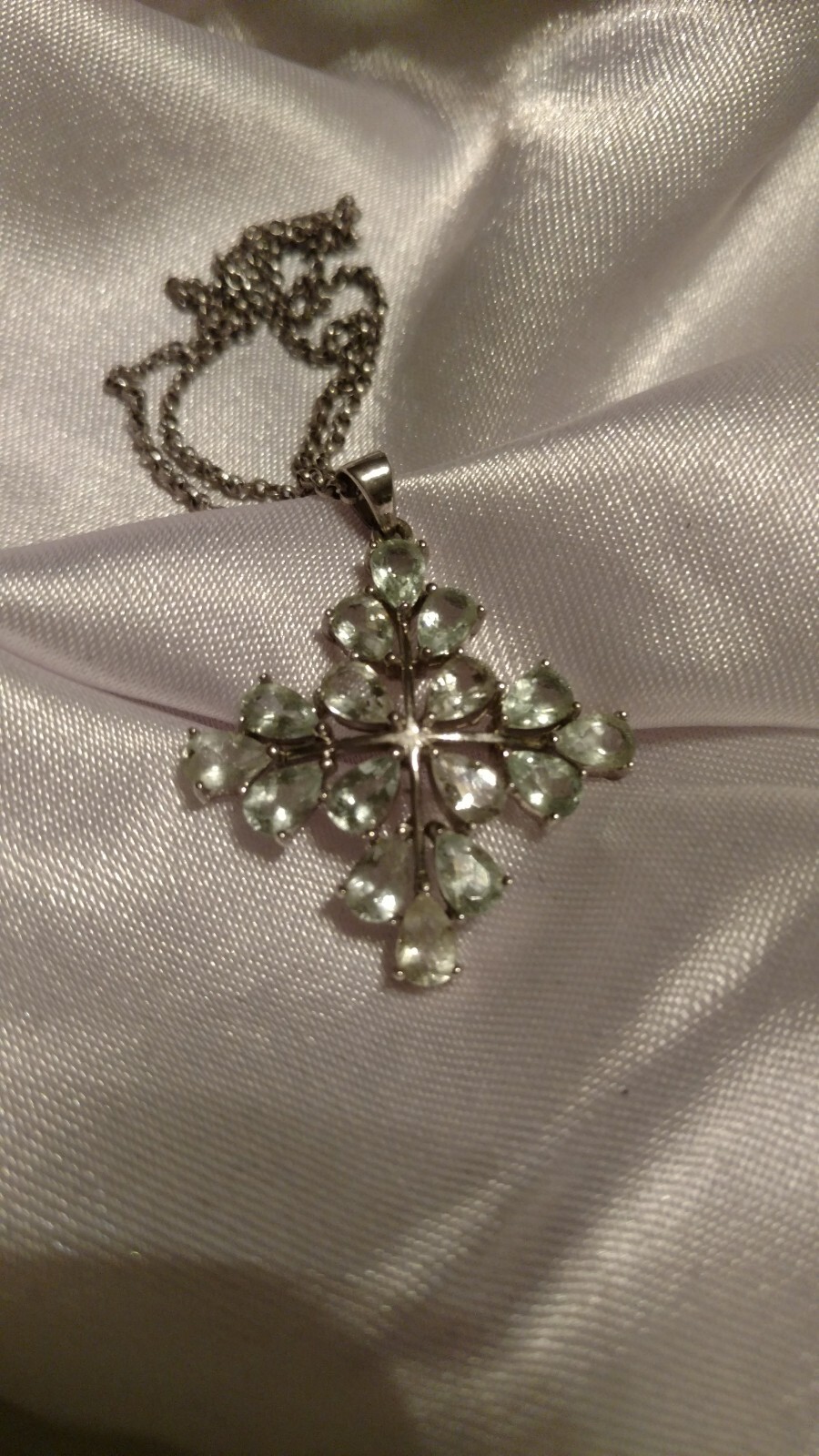 Aquamarine Cross Pendant w/chain, Chuck Clemency Designer, March Birthstone