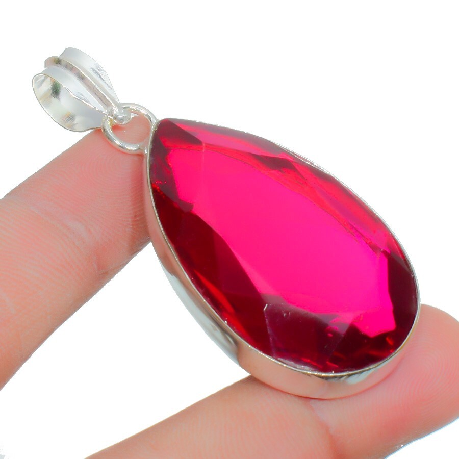Mozambique Garnet Gemstone Handmade 925 Sterling Silver Jewelry Pear Cut Pendant