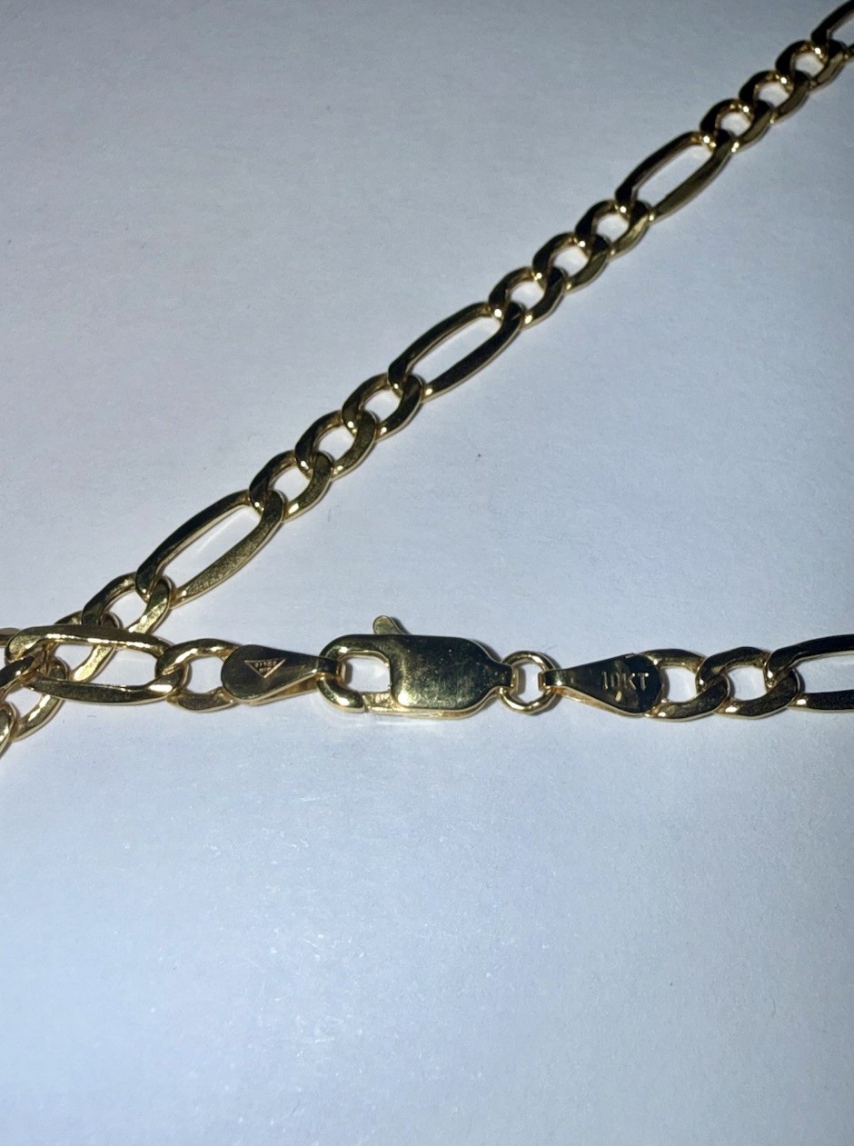 ESTATE Solid 10K Gold 3.8mm Figaro Semi-Hollow Chain Necklace 22”