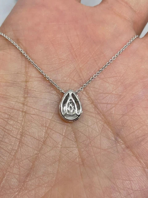 Real Moissanite 1Ct Round Cut Teardrop Pendant 14K White Gold Plated Silver 18′