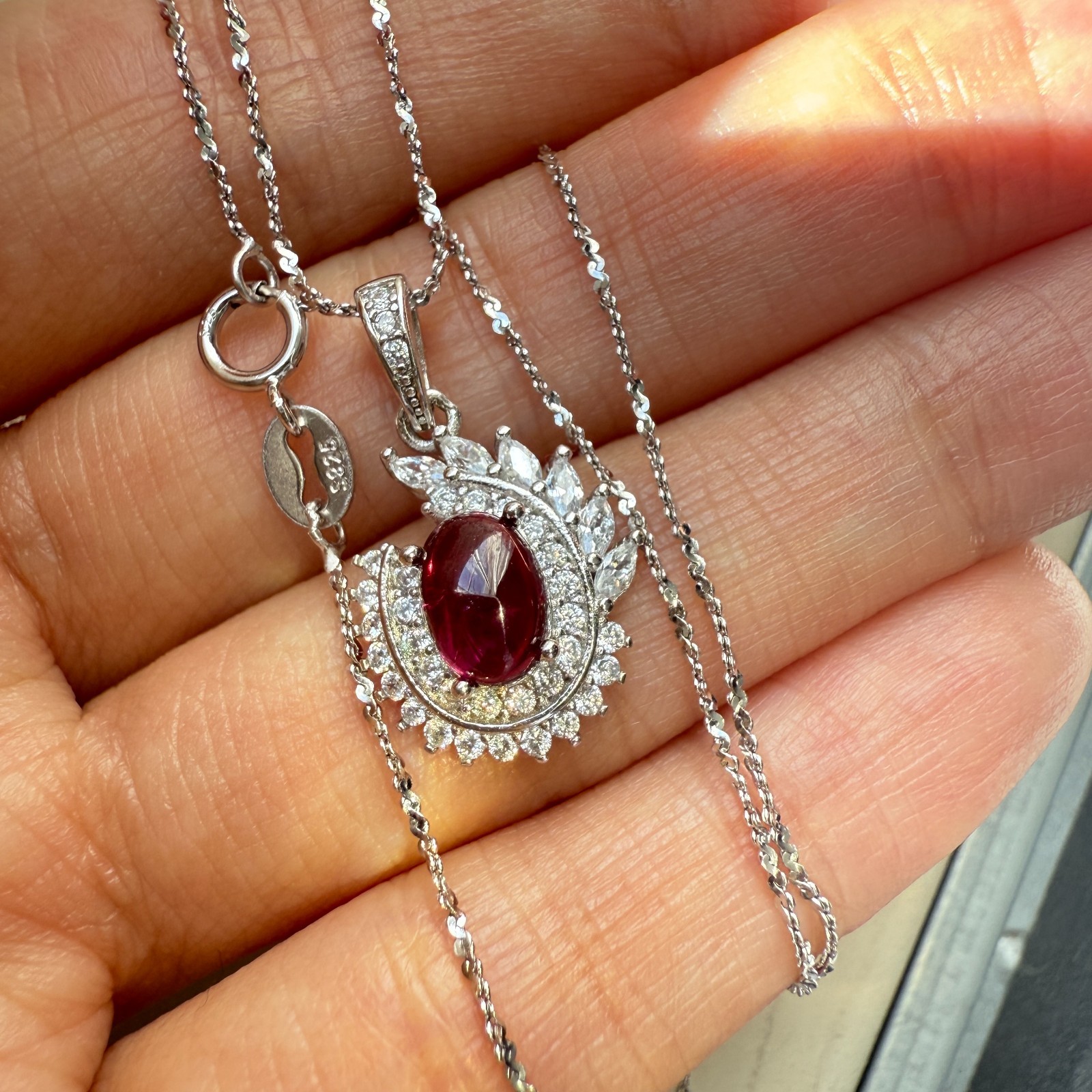 925 Sterling Silver Necklace 7x5mm Natural Topaz Zircon Handmade Flower Chain