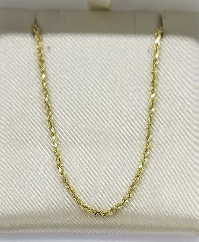 10KT Rope necklace Yellow Gold 1.5MM Premium Diamond Cut Lobster Lock REAL GOLD