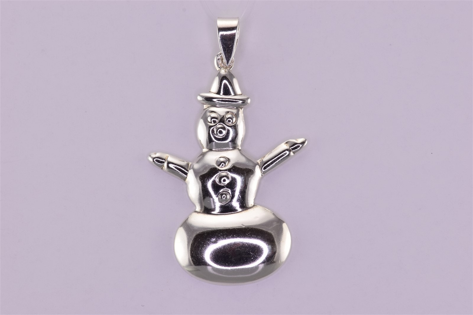 Sterling Silver 38mm x 26mm Puffy Snowman Frosty 925 Pendant