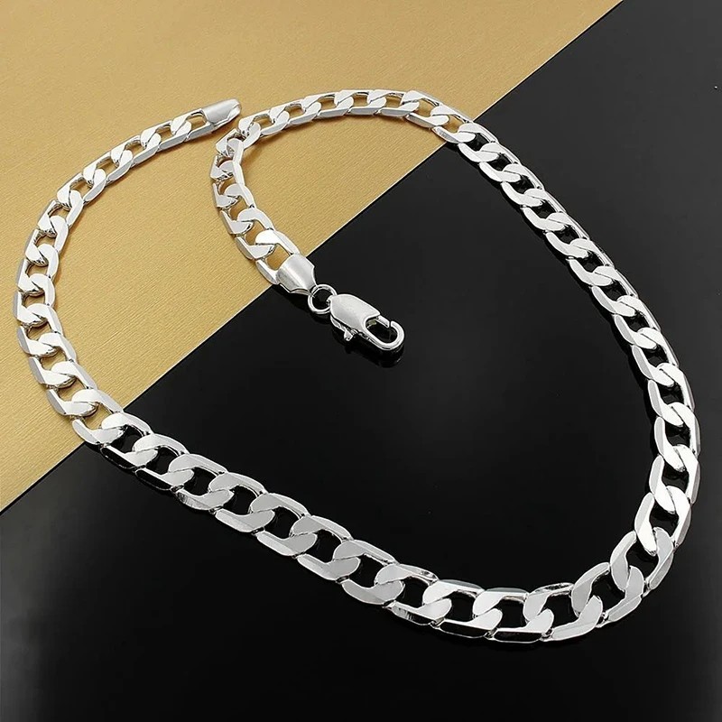 925 Sterling Silver Necklace For Mens Women Classic 6MM Chain Luxury 40cm 16inch