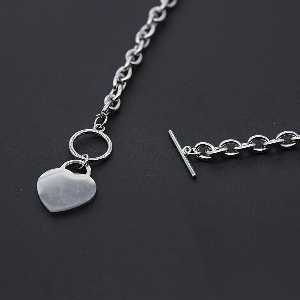 Heart Toggle Necklace Silver Stainless Steel Pendant Choker Charm Necklaces Cabl