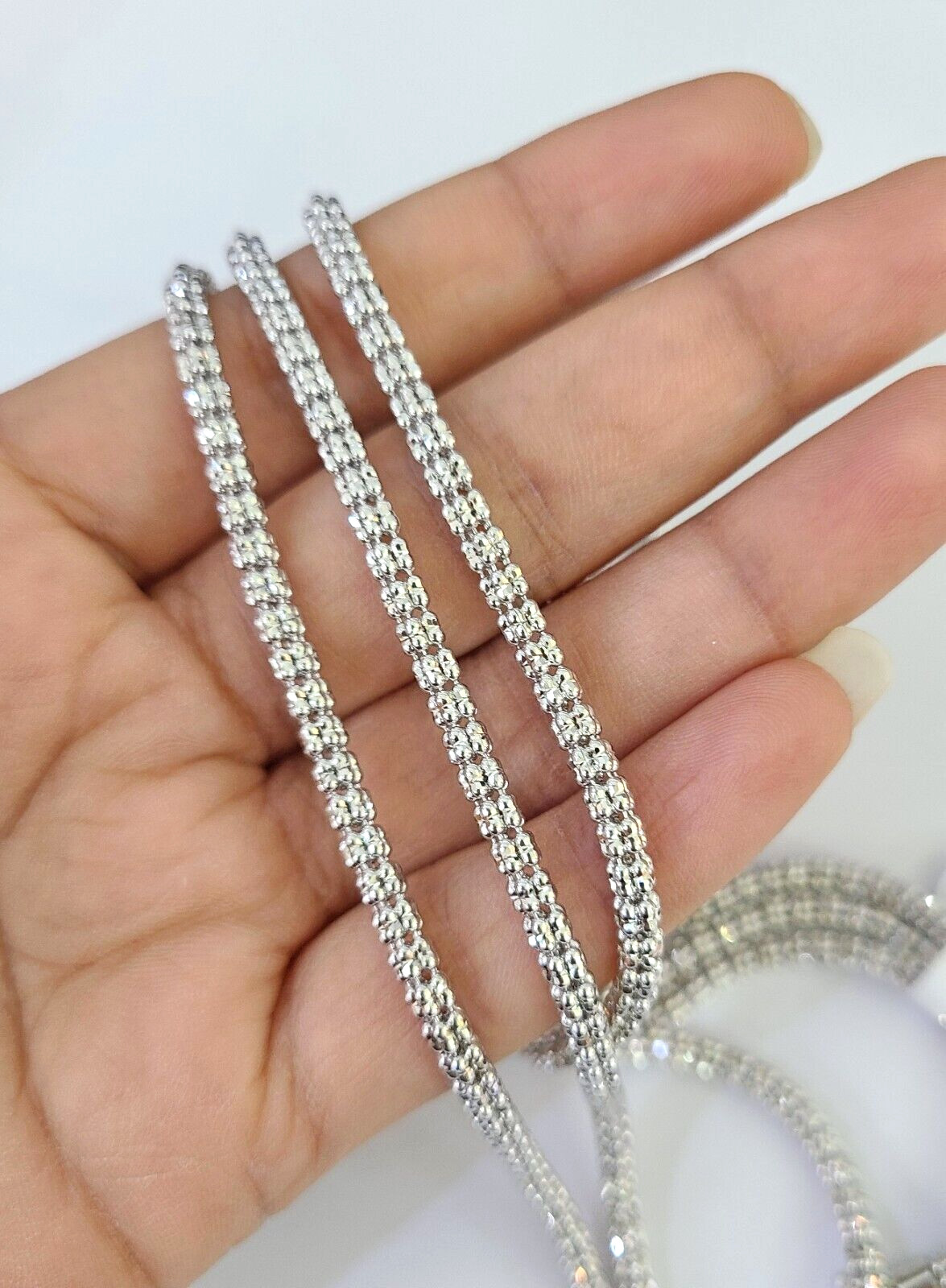 10k White Gold Iced Chain 3.5mm Diamond Cut Necklace 20″ 22″ 24″ 10Kt