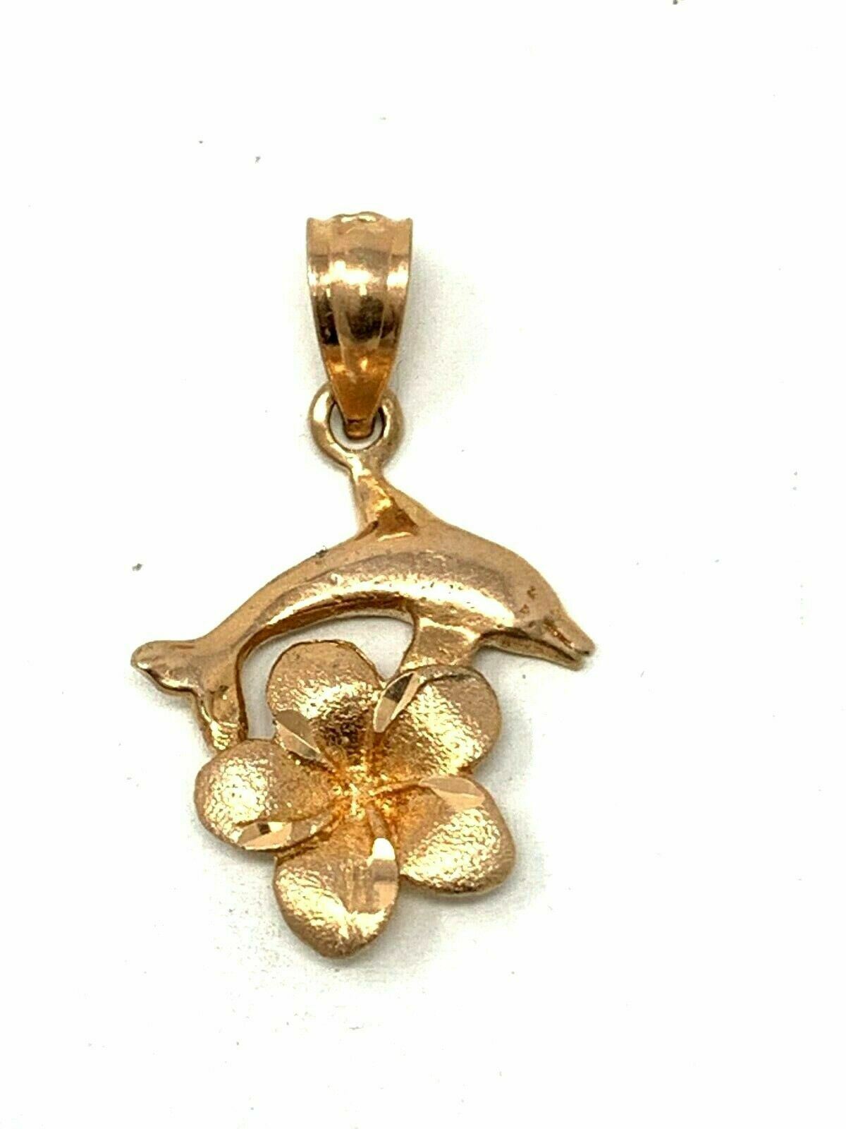 14k Rose Gold Dolphin Hawaiian Plumeria Flower Pendant 0.8 gram