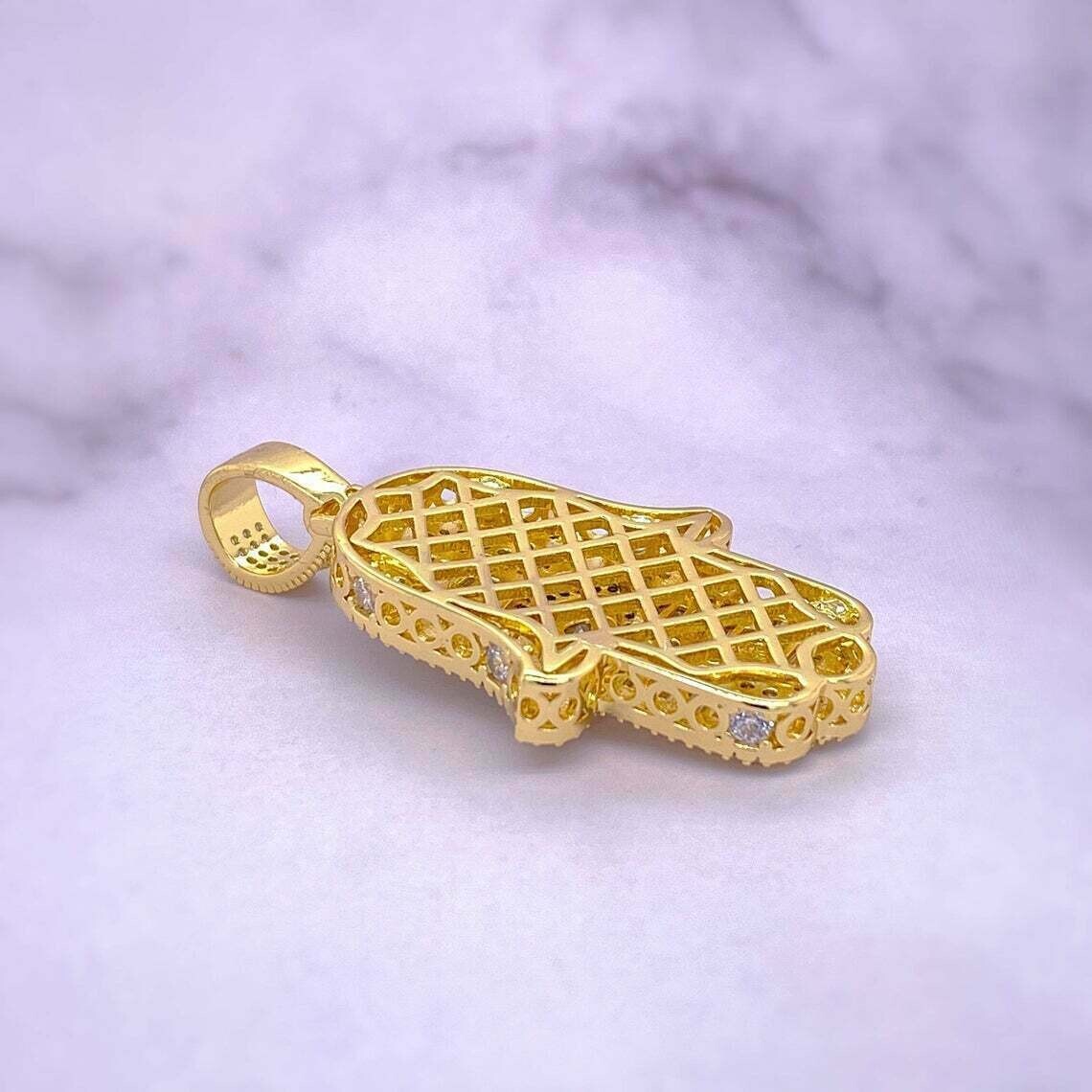 Men’s 14k Yellow Gold Finish D/VVS1 Diamond Hamsa Hand Pendant Charm 2.70 Carat