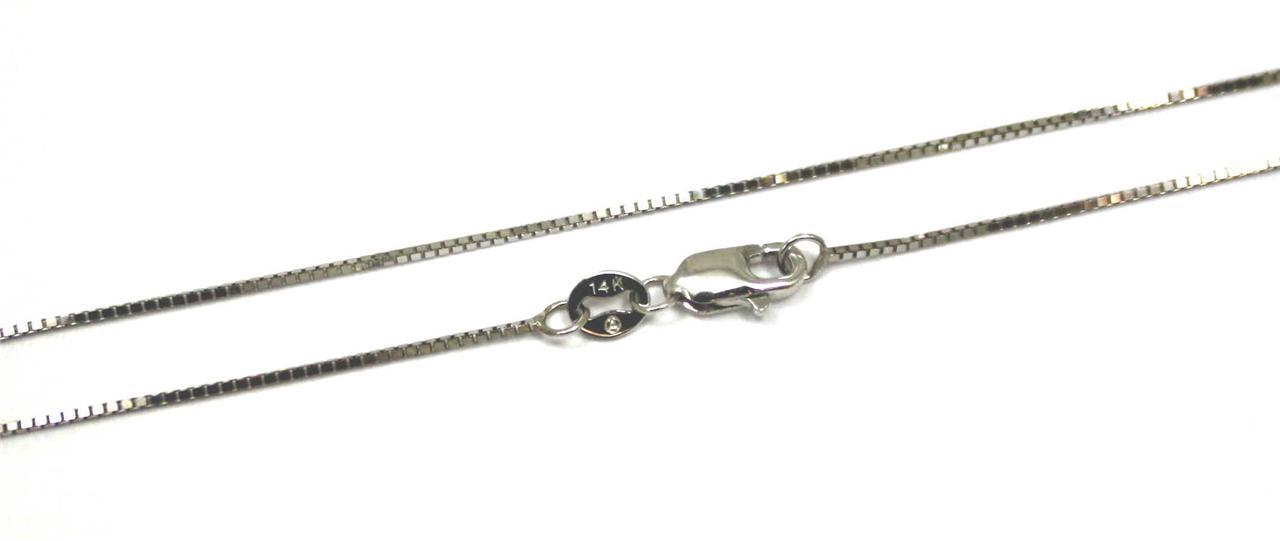0.65MM 14K WHITE GOLD SHINY ITALIAN BOX CHAIN NECKLACE LOBSTER CLASP 16″-24″