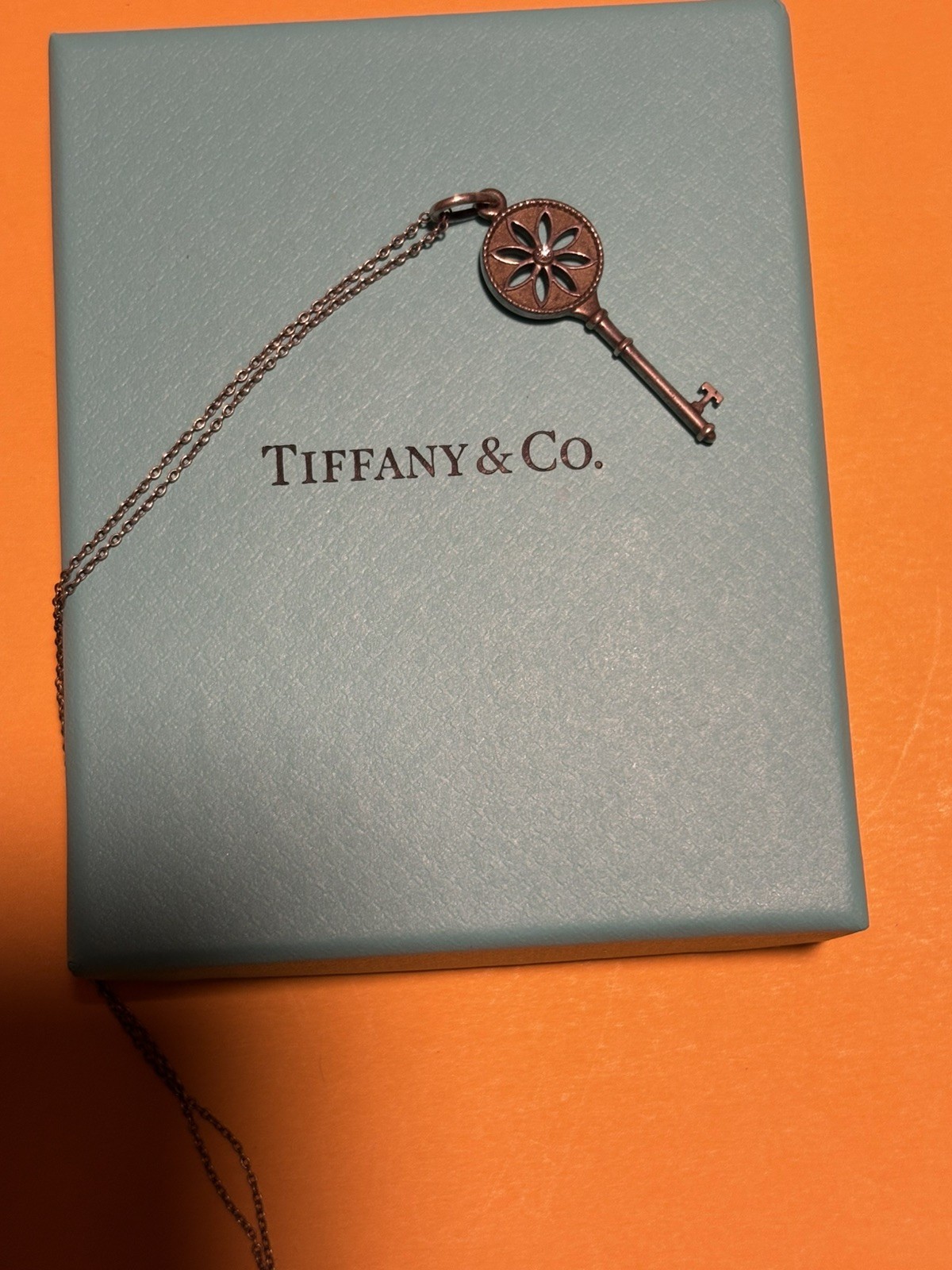 Tiffany & Co Silver Diamond Daisy Flower Key mini & Necklace both hallmarked