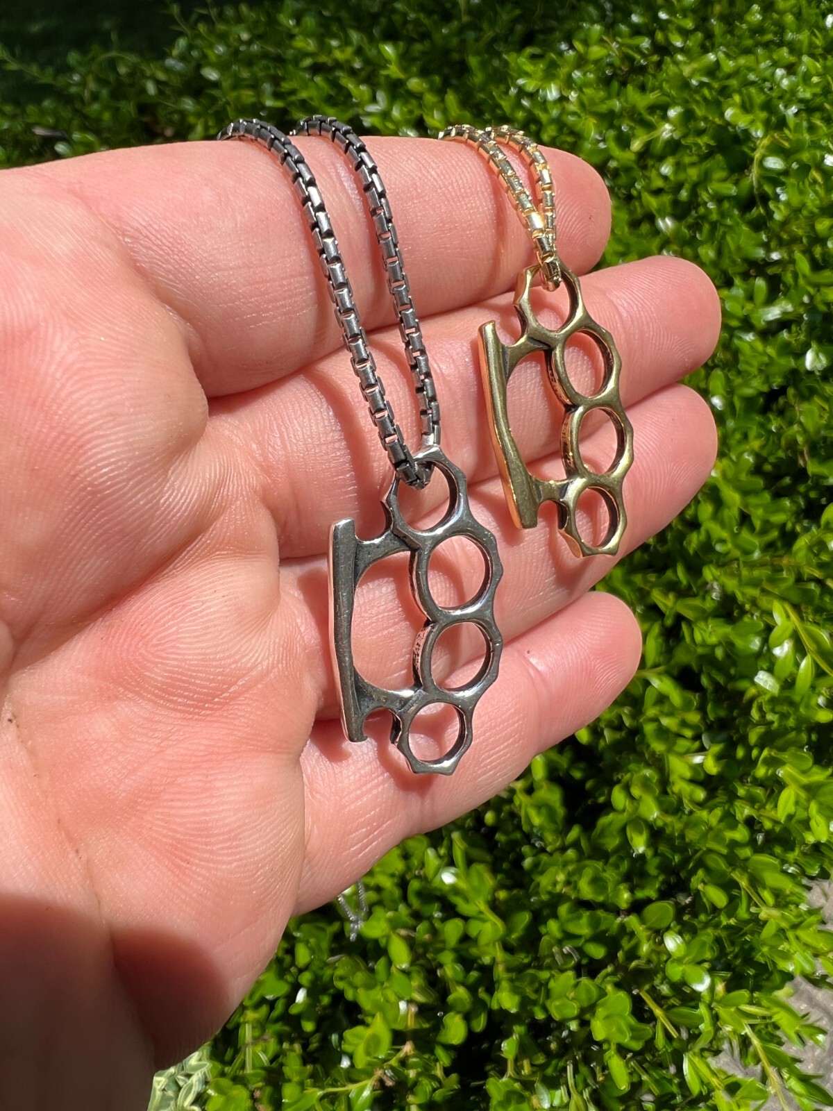 Real 925 Silver / 14k Gold Plated Brass Knuckle Oxidized Pendant Necklace Charm