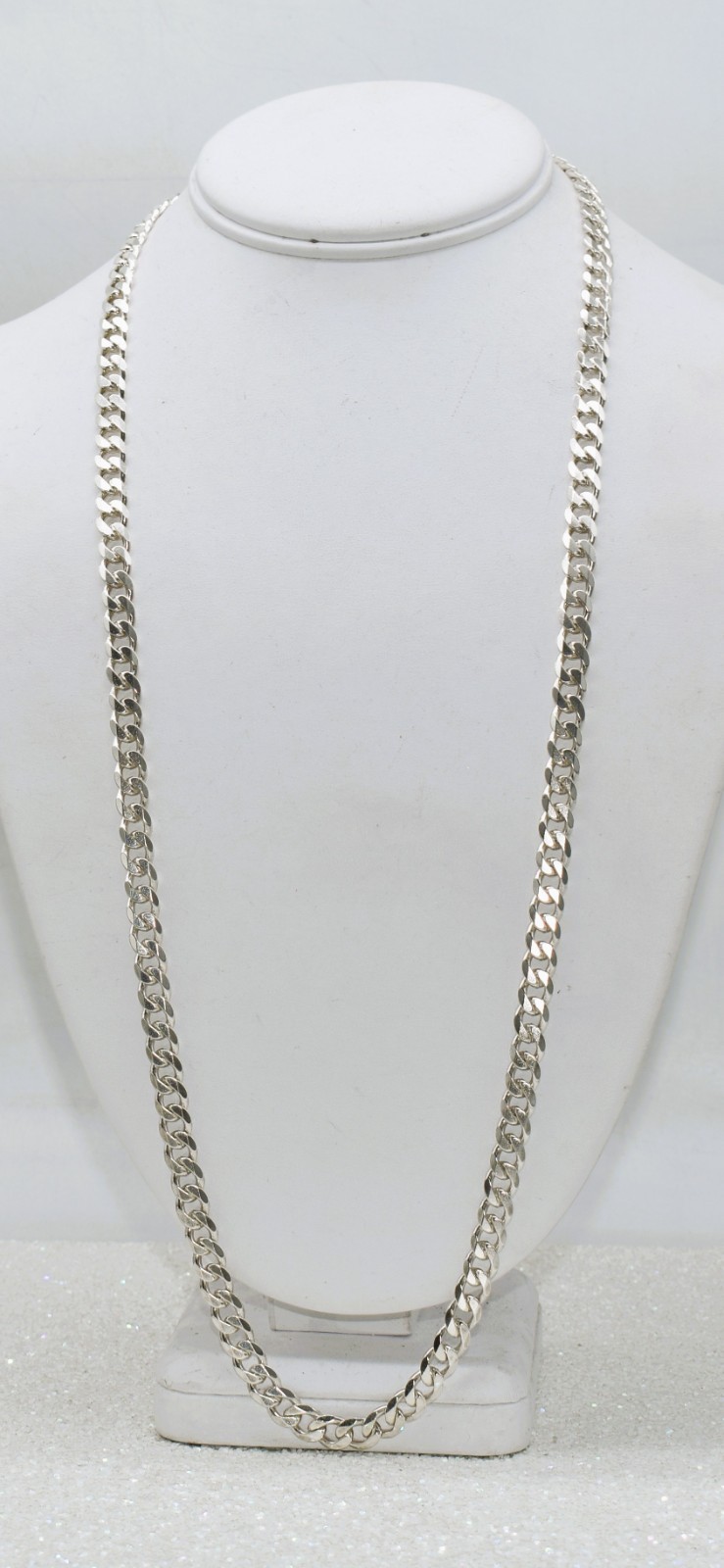 Italian Curb Link 7 mm High-Polish & Textured Sterling Silver Chain 70.5 g 30 in