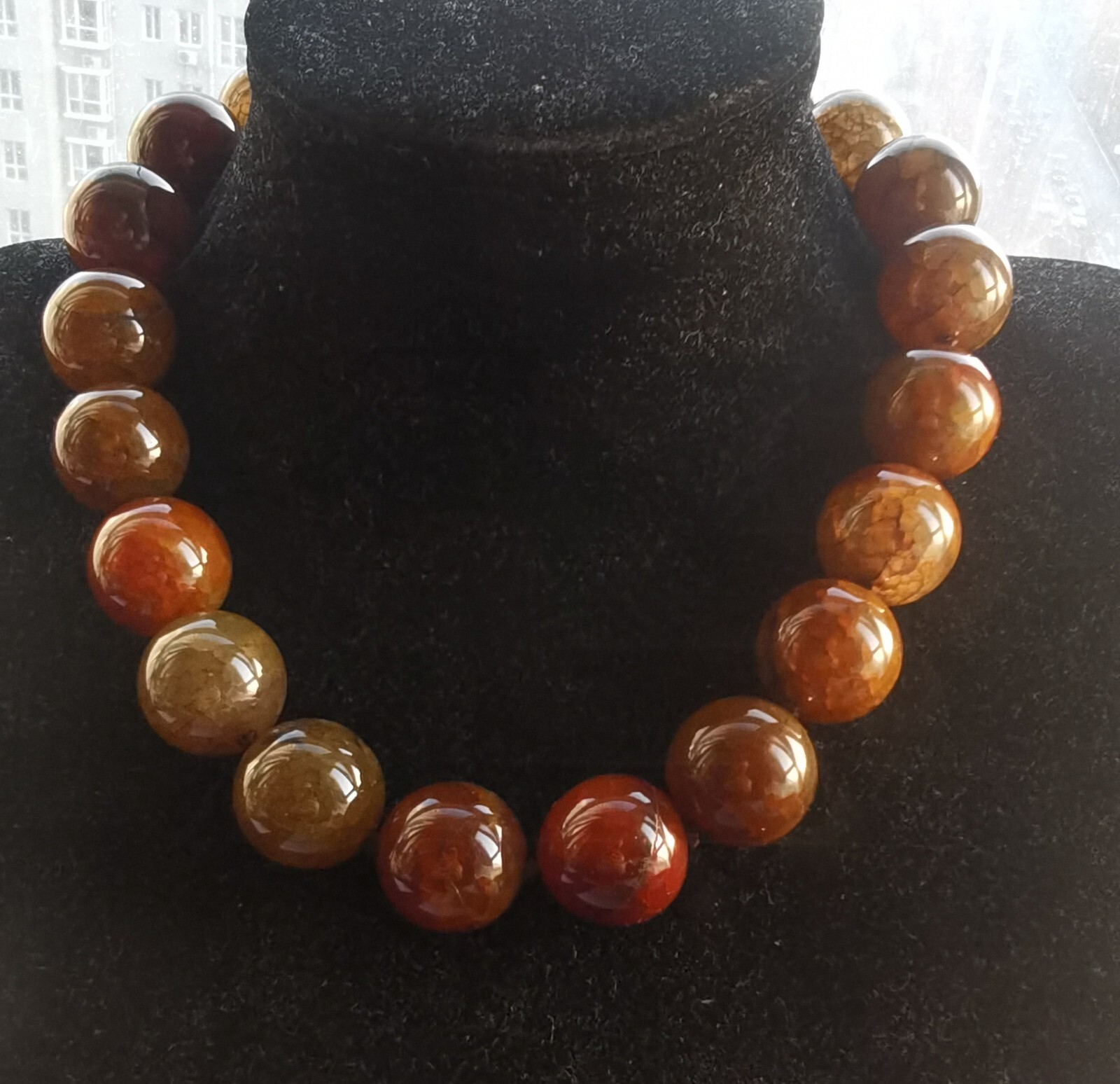 16mm/18mm/20mm Large Round, Brown dragon vein agate stone bead Necklace 16″-24″