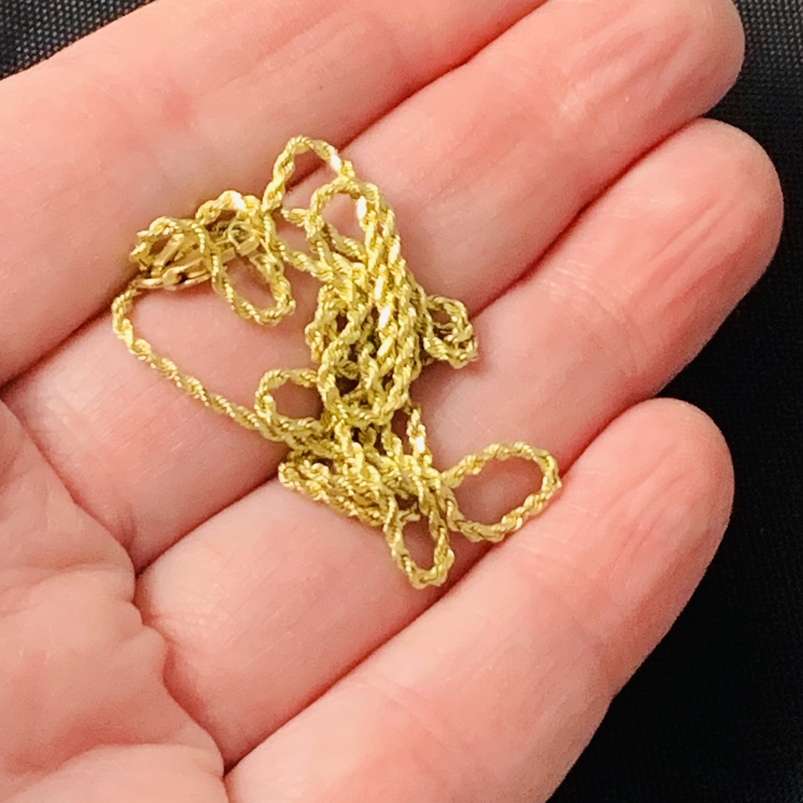 Solid 10k Yellow Gold Necklace Rope Chain Diamond Cut Sparkle 3.43gr ~1.5mm 18”