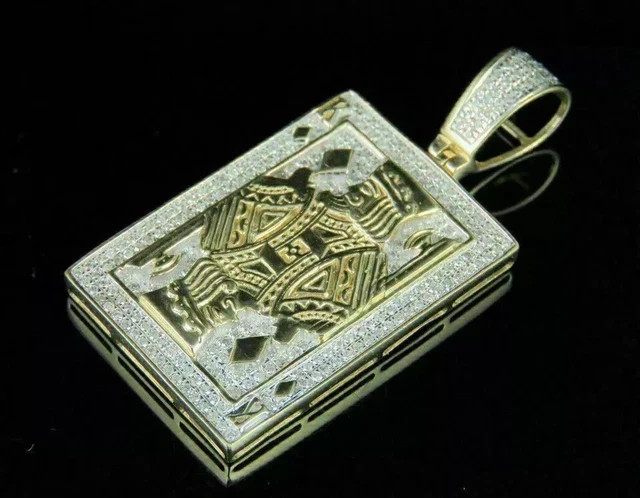 2.30Ct Round Real Moissanite King Card Poker Pendant Men 14K Yellow Gold Plated