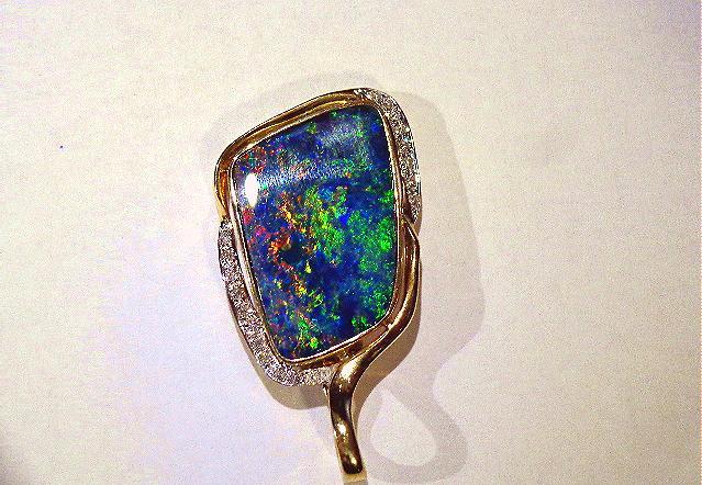 23.5MM 14K YELLOW GOLD GENUINE AUSTRALIAN DOUBLET OPAL DIAMOND ENHANCER PENDANT