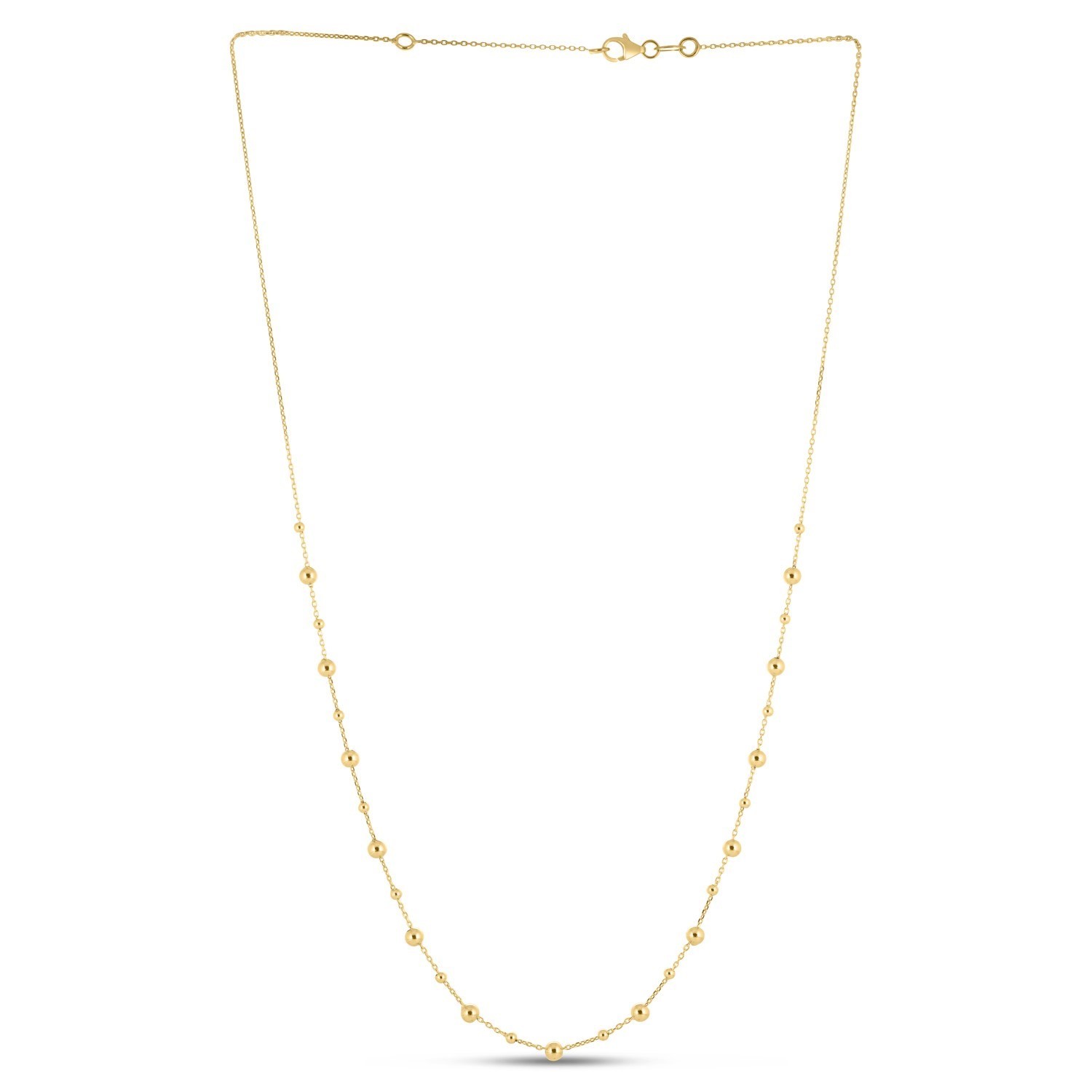 Gold bead station Necklace, 14K Yellow Gold, Size 18, Dainty, Minimalist