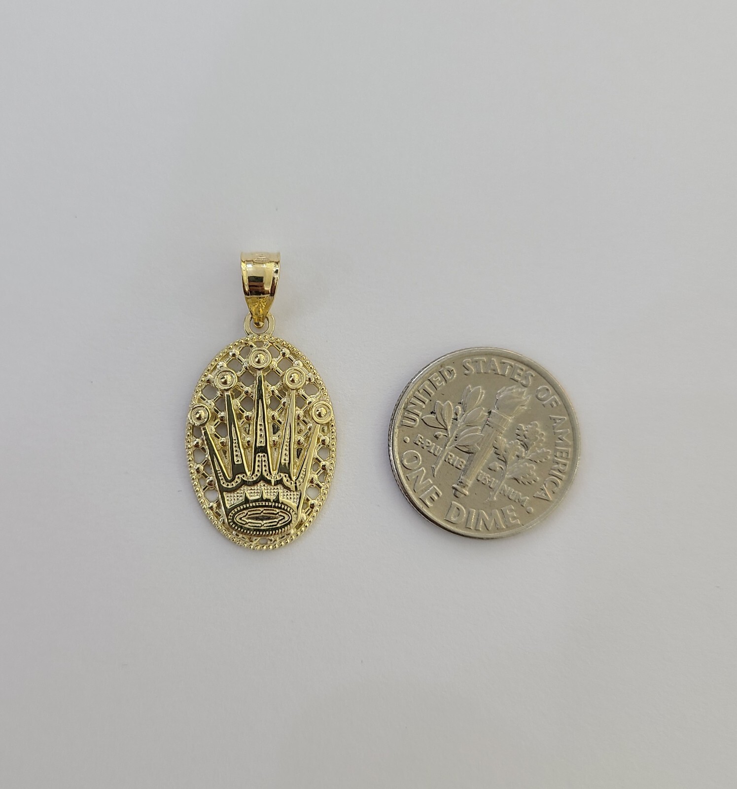 10K Real Yellow Gold Crown Circular Charm Pendant Gold 10k Free Shipping On Sale