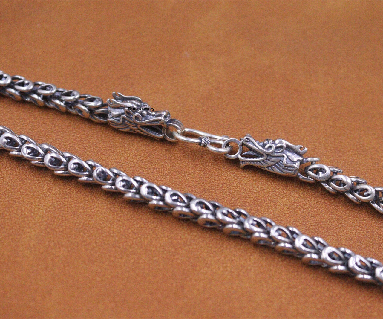 Pure Sterling Silver 925 Chain Dragon Head 6mm Feather Link Necklace 57g 23.6in