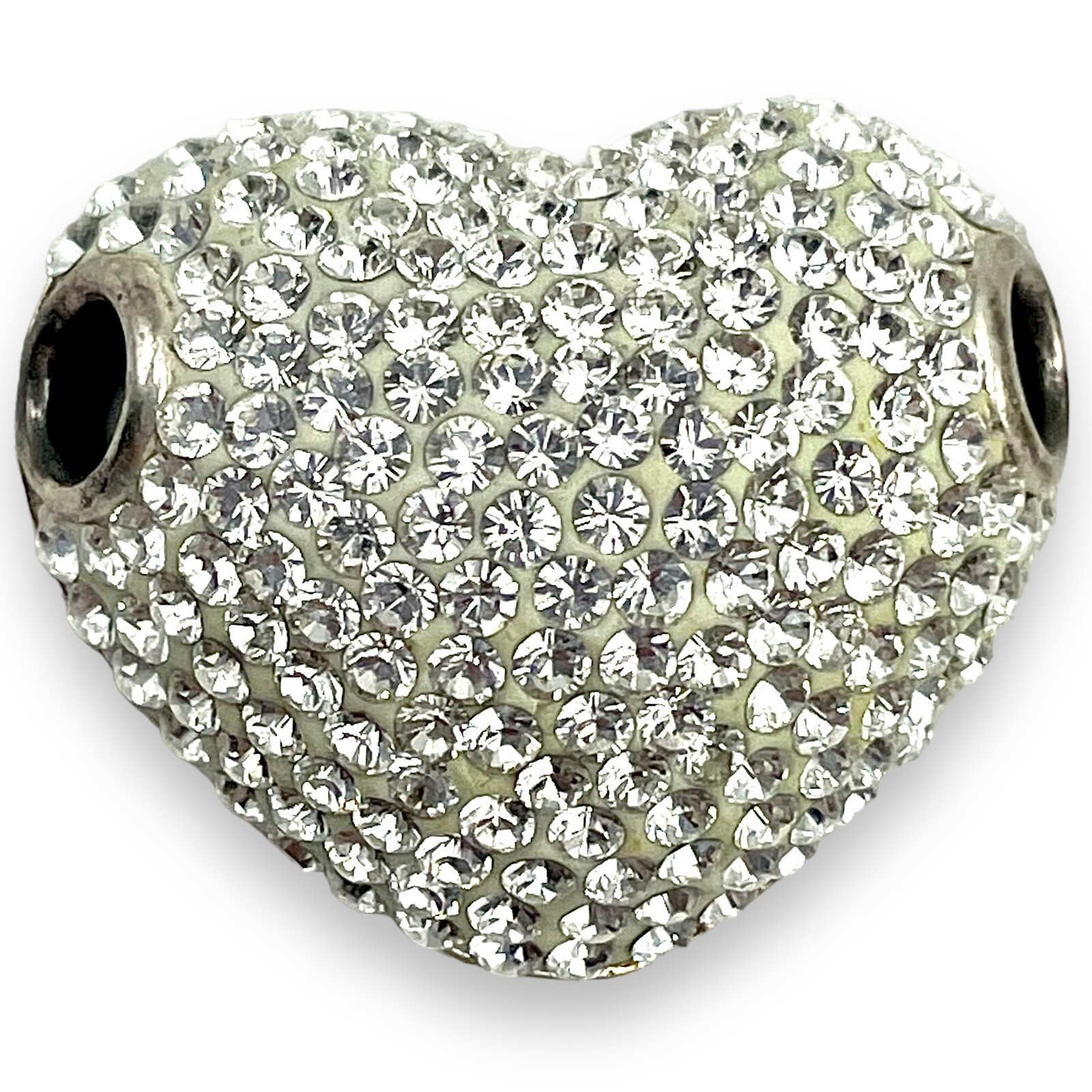 CRYSTAL PAVE HEART Slide Bead Charm 1” N925 Quiet Wealth Bling Shhhh EUC