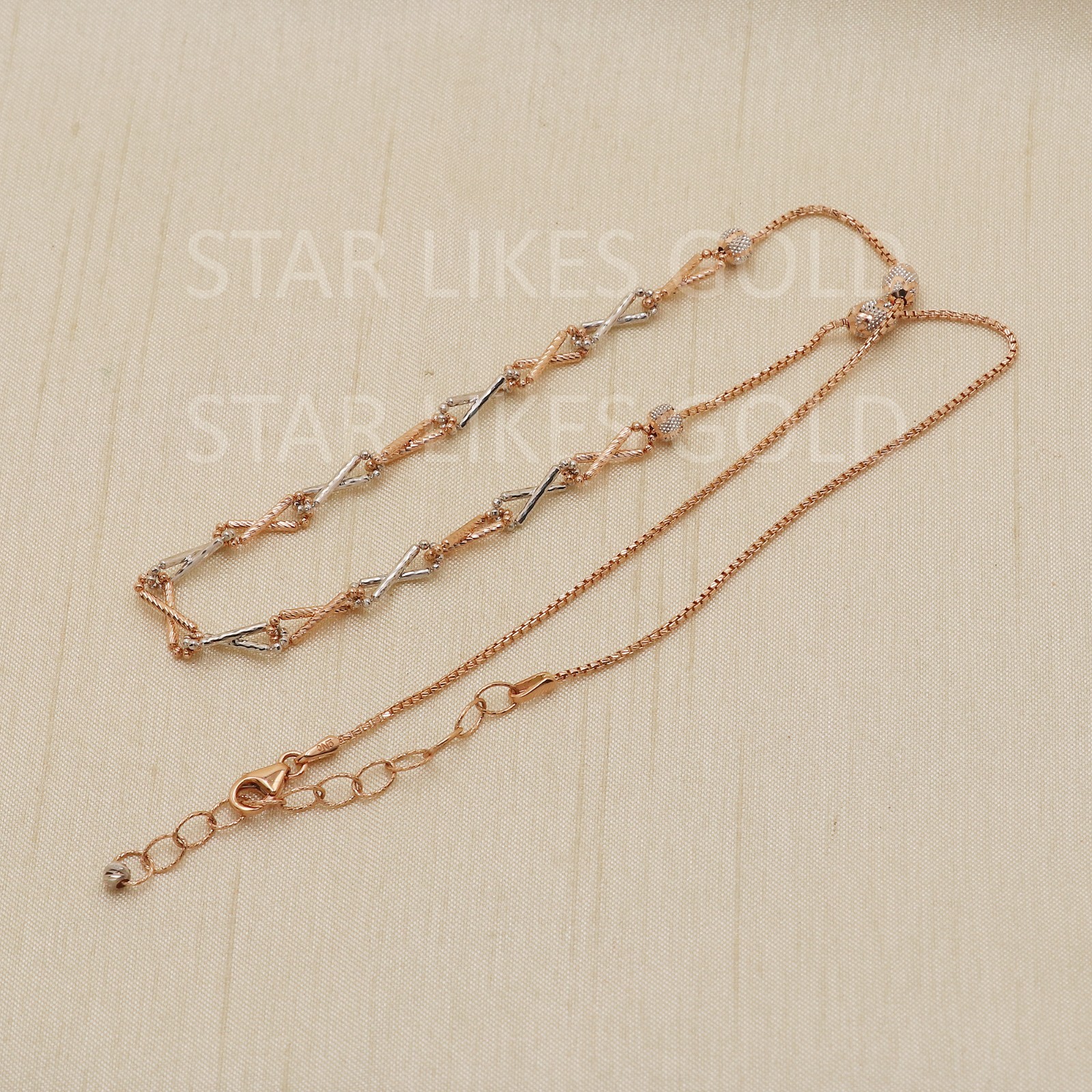 18K Tri Tone Gold X Link Necklace 17″ Adjustable 6.33g 4mm Hugs Kisses Choker