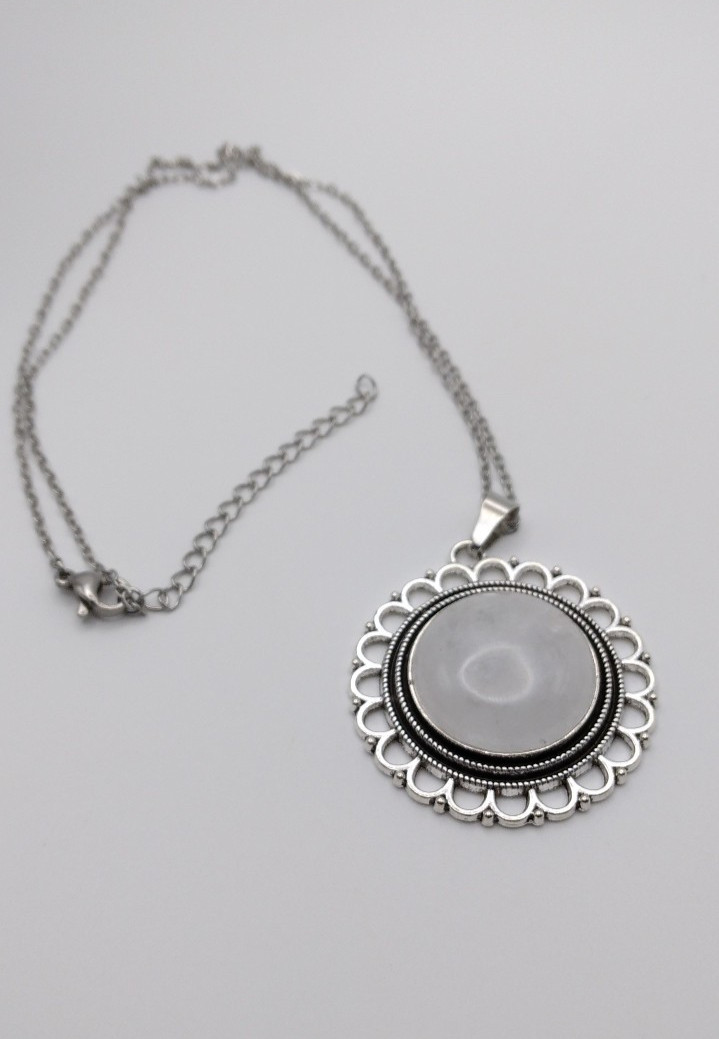 Clear Quartz Gemstone Necklace Silver 17″ NF Birthday Pendant Handmad New Dainty