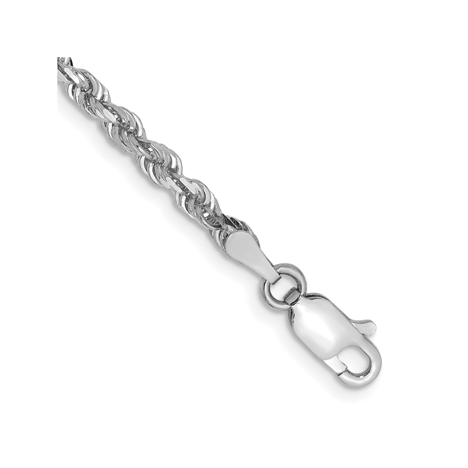 10K White Gold 1.85-3.35mm Rope Chain Necklace 7-30 Inch Mens Womens